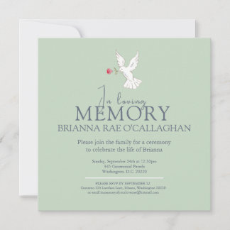In loving memory dove red rose photo funeral green invitation