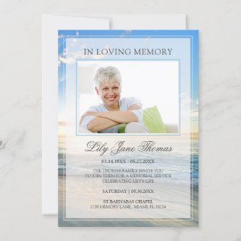 In Loving Memory Elegant Beach Photo Funeral Invitation | Zazzle