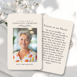 "In loving Memory" Elegant Beige Photo Prayer Business Card