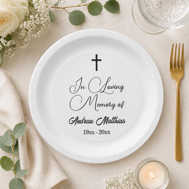 In Loving Memory Elegant Funeral Paper Plates (Creator Uploaded)