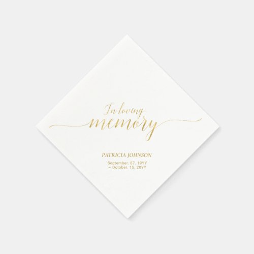 In Loving Memory  Elegant Gold Script Memorial Na Napkins