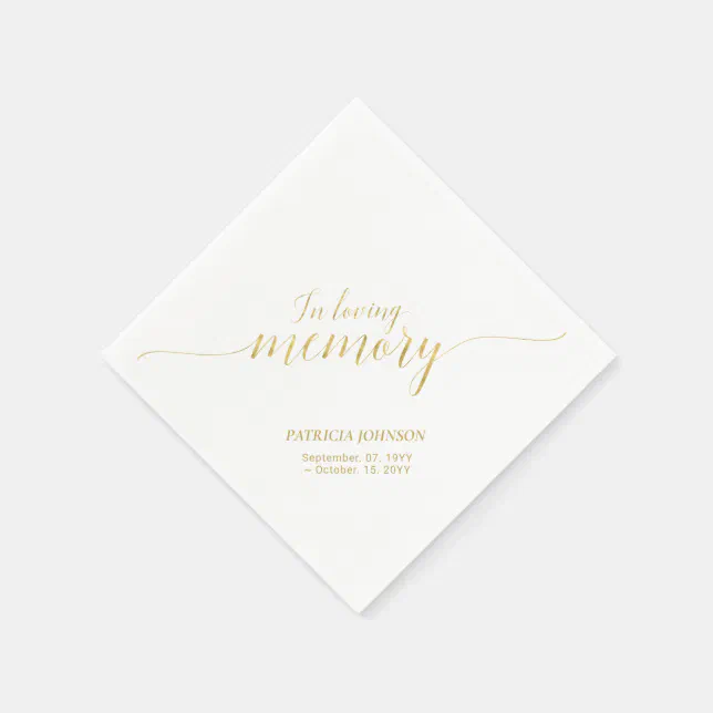 In Loving Memory | Elegant Gold Script Memorial Na Napkins | Zazzle