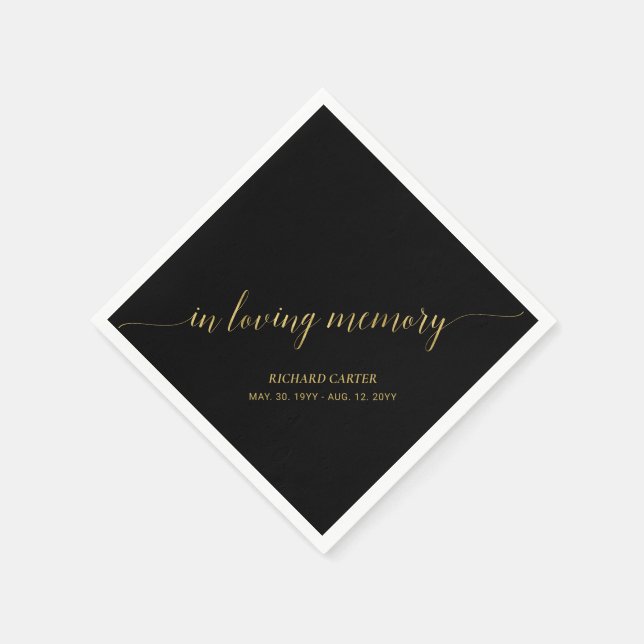 In Loving Memory | Elegant Gold Script Memorial Na Napkins (Corner)