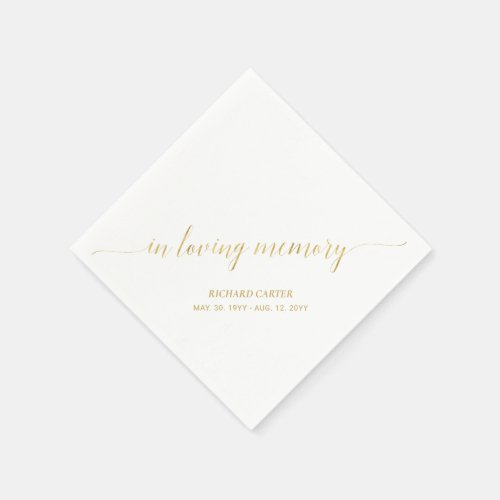 In Loving Memory  Elegant Gold Script Memorial Napkins