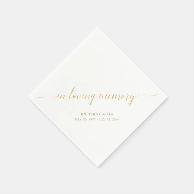 Gold Script In Loving Memory In Loving Memory | Elegant Gold Script Memorial Napkins | Zazzle