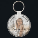 In Loving Memory | Elegant Memorial | Name, Photo Keychain<br><div class="desc">Custom Calligraphy Text Stylish White Funeral Memorial Tribute minimalist button featuring a vintage grunge typewriter font and distressed black border, with the name in elegant chic handwritten script font. Sophisticated and simple memorial button template with personalized photo, any color background.</div>