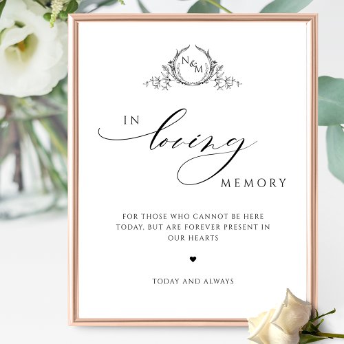 In Loving Memory Elegant Monogram Wedding Sign