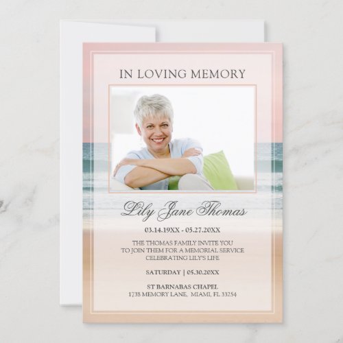 In Loving Memory Elegant Ocean Funeral Photo Invitation