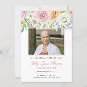 In Loving Memory Elegant Peach Rose Funeral Invitation