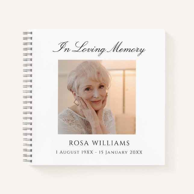 In Loving Memory Elegant Photo Funeral Guest Book (Front)