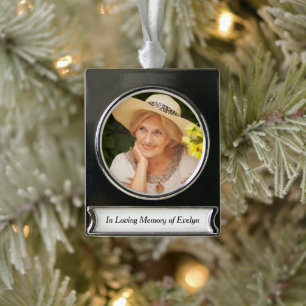 In Loving Memory Elegant Photo Keepsake Silver Plated Banner Ornament