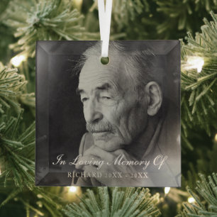 In Loving Memory Elegant Photo Memorial Glass Ornament