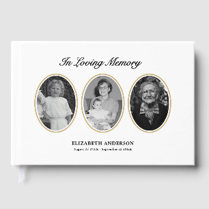 In Loving Memory Elegant Script 4-Photo Guest Book