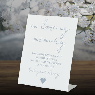 In Loving Memory Elegant Script Dusty Blue Pedestal Sign