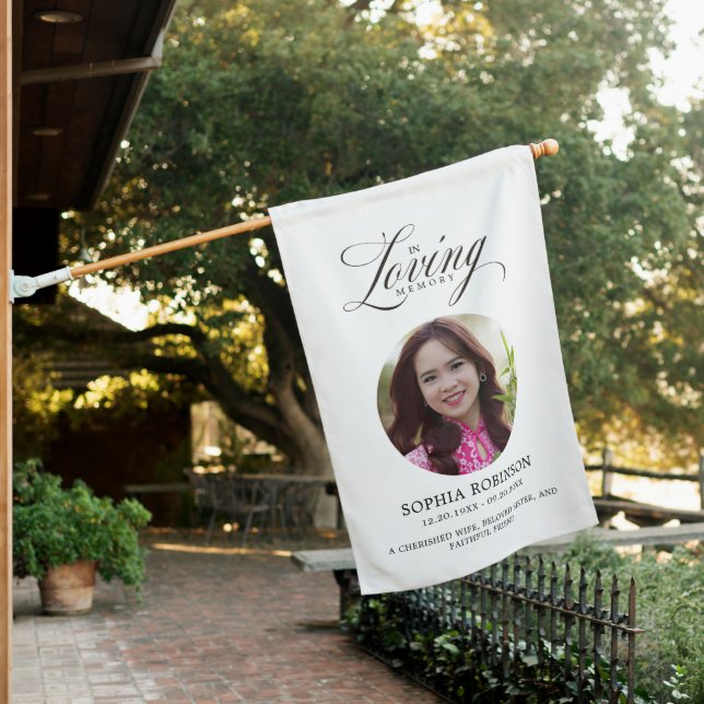 In Loving Memory Elegant Script Memorial House Flag (In SItu)