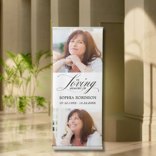 In Loving Memory Elegant Script Photo Funeral Retractable Banner