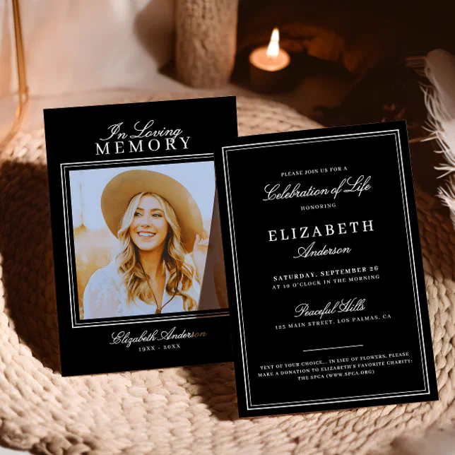 In Loving Memory Elegant Script & Photo Memorial Invitation | Zazzle