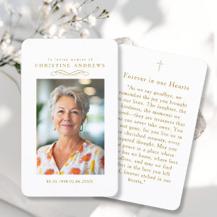 "In loving Memory" Elegant White Photo Prayer Business Card