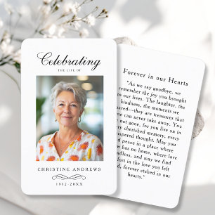 "In loving Memory" Elegant White Photo Prayer Business Card