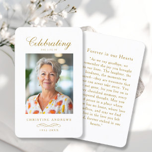 "In loving Memory" Elegant White Photo Prayer Business Card