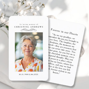 "In loving Memory" Elegant White Photo Prayer Business Card