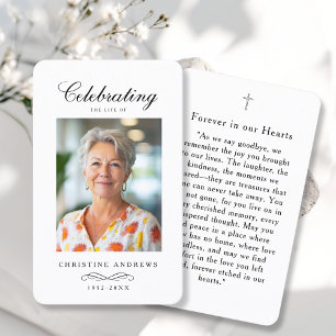 "In loving Memory" Elegant White Photo Prayer Business Card