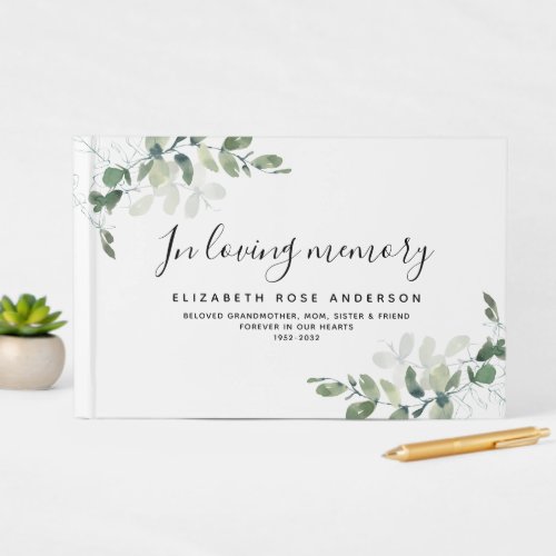 In Loving Memory Eucalyptus Funeral Guest Book