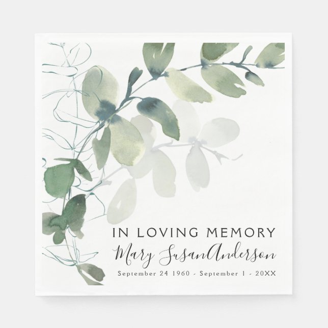 In Loving Memory Eucalyptus Funeral Memorial Wake Napkins (Front)
