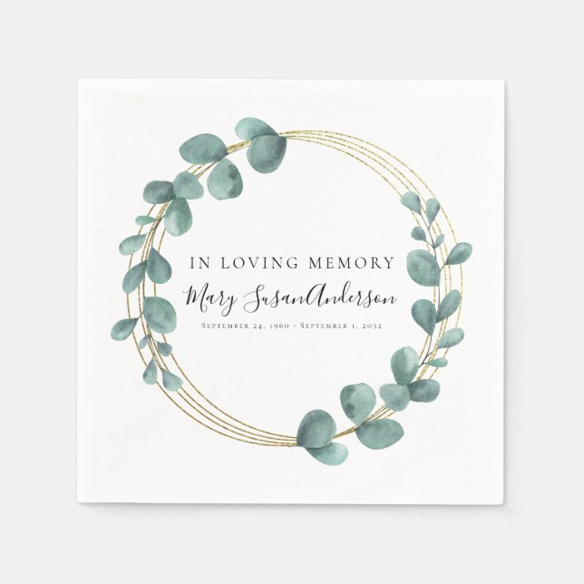 In Loving Memory Eucalyptus Funeral Memorial Wake Napkins (Front)