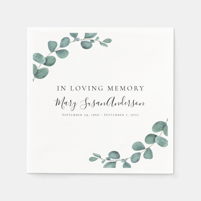 In Loving Memory Eucalyptus Funeral Memorial Wake  Napkins (Front)