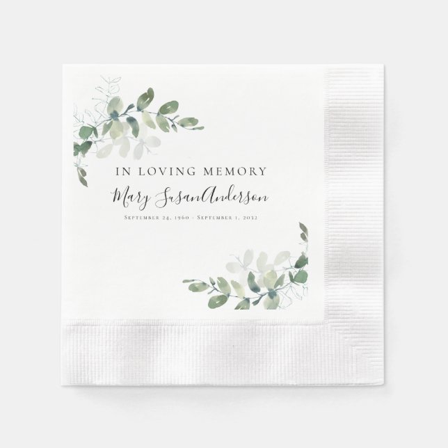 In Loving Memory Eucalyptus Funeral Memorial Wake  Napkins (Front)