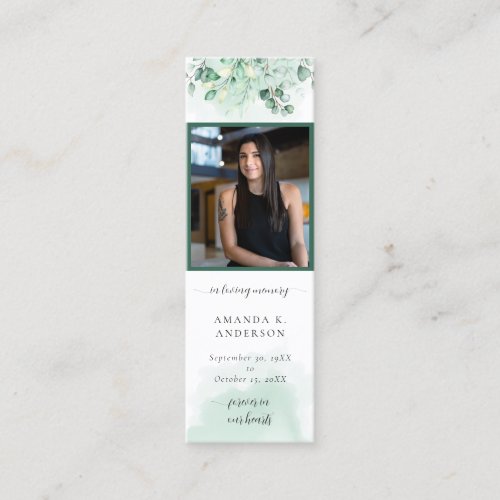 In Loving Memory Eucalyptus Greenery Bookmark Mini Business Card