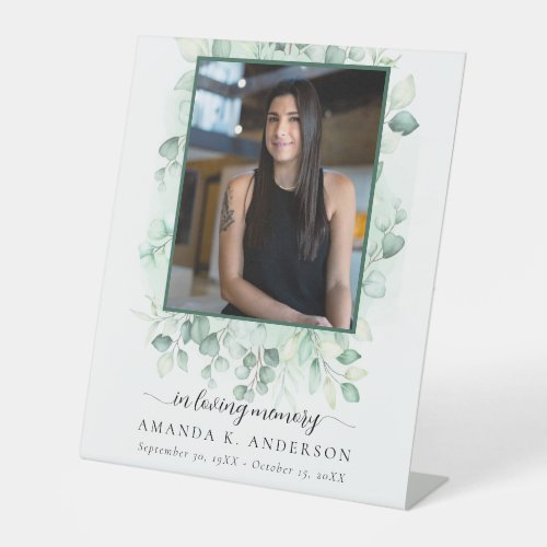 In Loving Memory Eucalyptus Greenery Services Pedestal Sign