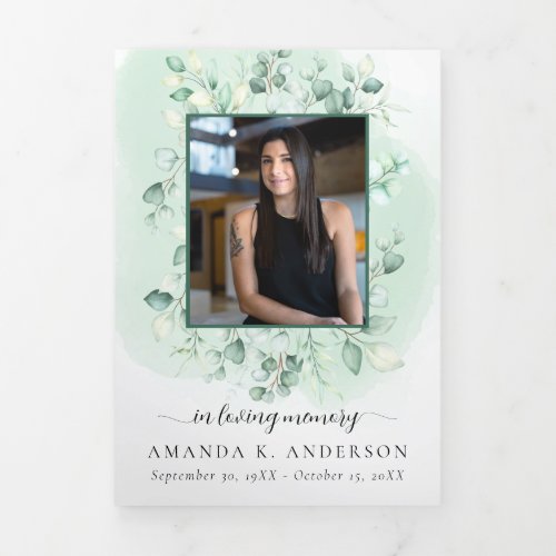 In Loving Memory Eucalyptus Greenery Services Tri_Fold Program