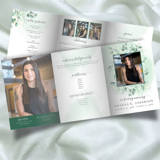 In Loving Memory Eucalyptus Greenery Services Tri-Fold Program (Creator Uploaded)