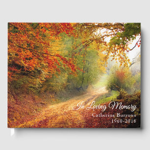 In Loving Memory Fall Forest Funeral Condolence Guest Book