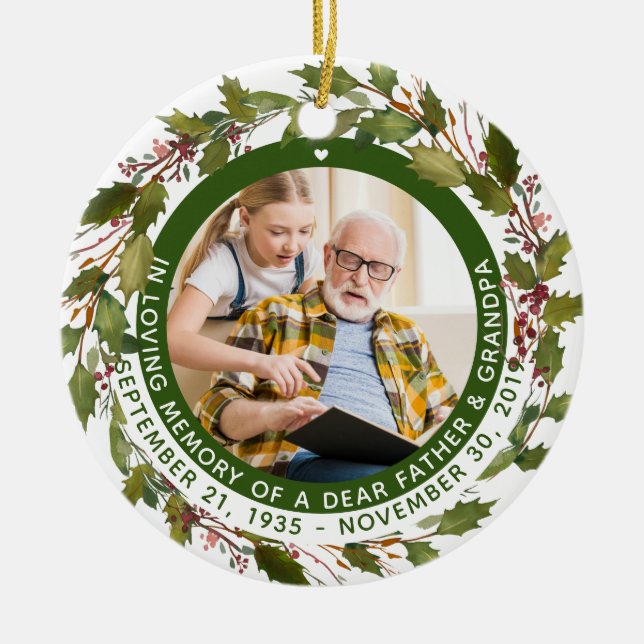 In Loving Memory Father Grandpa Memorial Christmas Ceramic Ornament (Front)