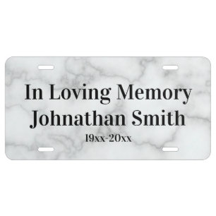 In Loving Memory Faux White Marble In Memorial Of License Plate