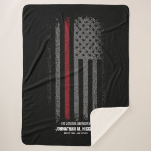 In Loving Memory FireFighter Thin Red Line Flag Sherpa Blanket