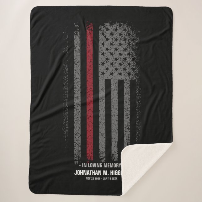 In Loving Memory FireFighter Thin Red Line Flag Sherpa Blanket (Front)