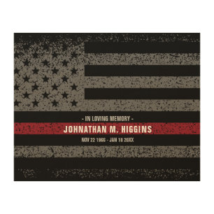 In Loving Memory Firefighter Thin Red Line Flag Wood Wall Art