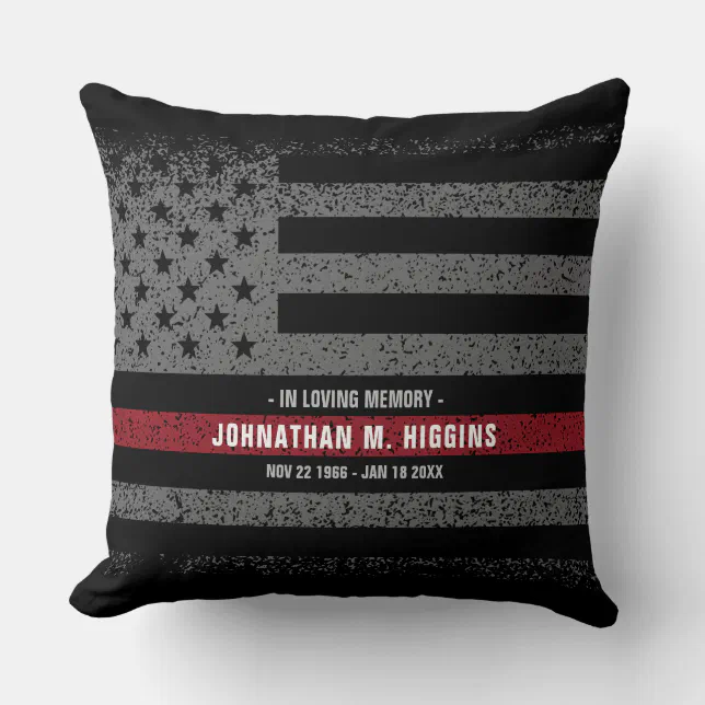 In Loving Memory FireFighter Thin Red Line Pillow (Front)