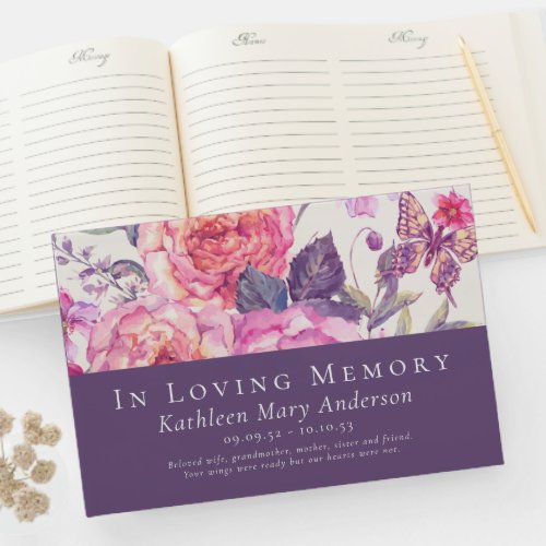 In Loving Memory Floral Butterfly Memorial Funeral Guest Book