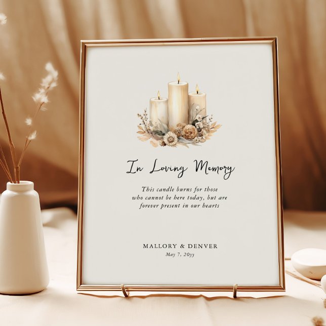 In Loving Memory Floral Candle Wedding Remembrance Poster (In Loving Memory Sign from Romantic Wedding signs collection by Darling & May)