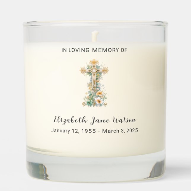  In Loving Memory Floral Cross Keepsake Scented Candle (Front)