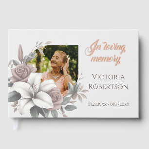 In Loving Memory Floral Frame Memorial Funeral Foil Guest Book
