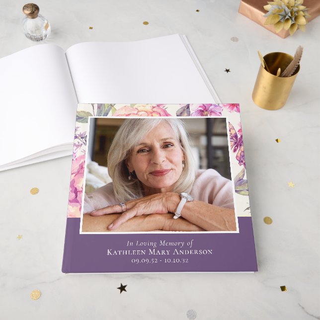 In Loving Memory Floral Funeral 12x12 Guest Book (Front Open)