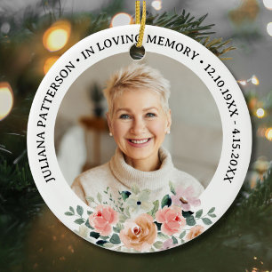 In Loving Memory Floral Funeral Memorial Photo Ceramic Ornament