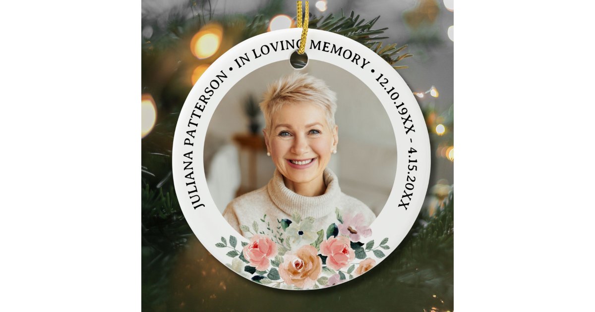 In Loving Memory Floral Funeral Memorial Photo Ceramic Ornament | Zazzle
