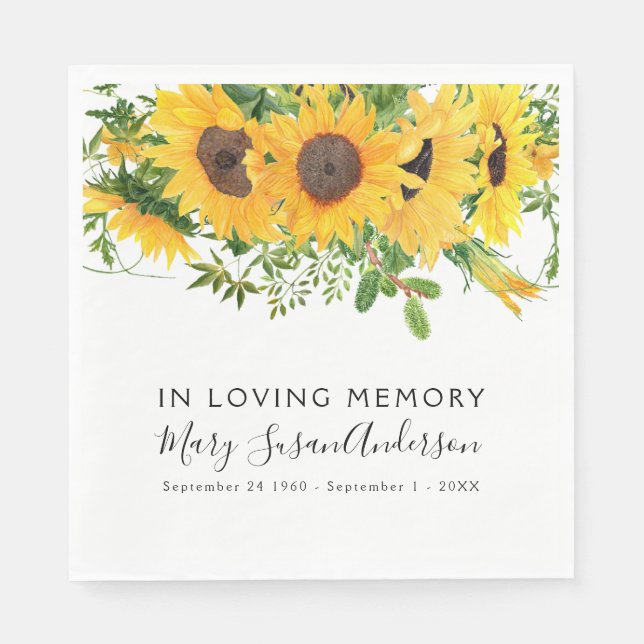 In Loving Memory Floral Funeral Memorial Wake Napkins (Front)